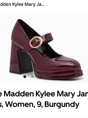 NWOT Steve Madden Kylee Burgundy Mary Jane Block Heel Pumps Gold Buckle